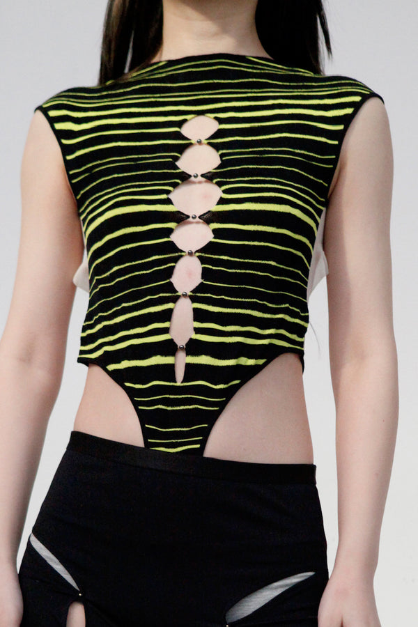 RUI Stripe Panel Mesh Bodysuit RSS23KN09 Onyx Black